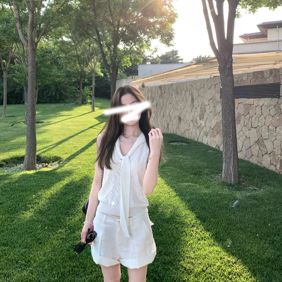 夏日穿搭 海军领针织背心女夏镂空外穿无袖上衣时尚修身透气背心