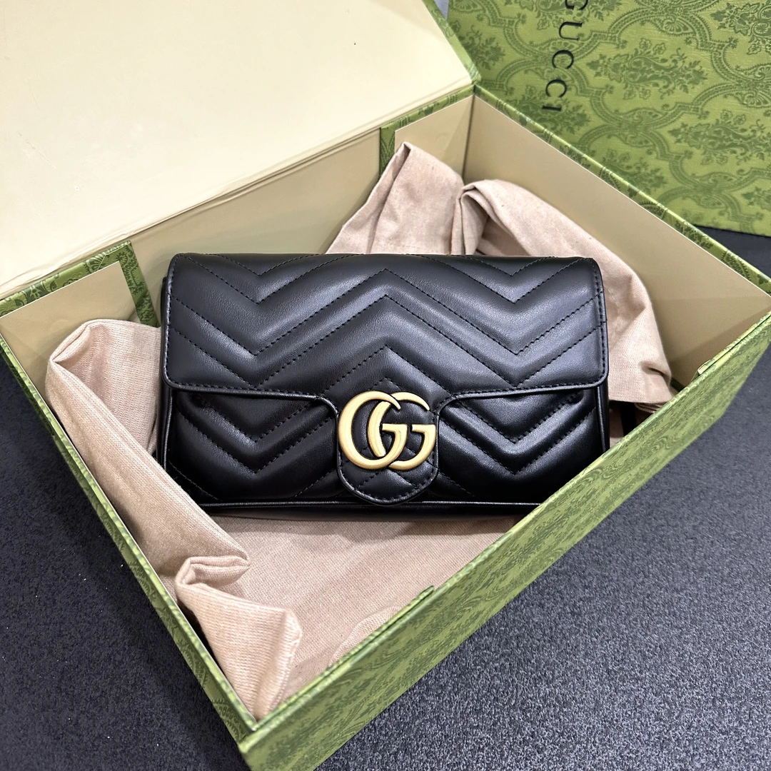 未使用 GUCCI/古驰 壹所奢品/GUCCI 马蒙21 黑金 单肩斜挎包
