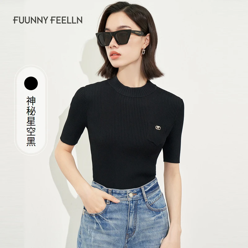 FF仿佛半高领针织短袖T恤女冰丝半袖时尚FZ00585