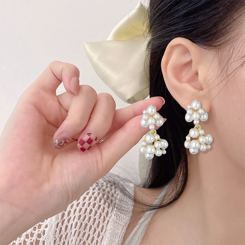 925银合成锆石耳饰耳饰耳环高级感珍珠耳坠s925银针名媛气质时尚