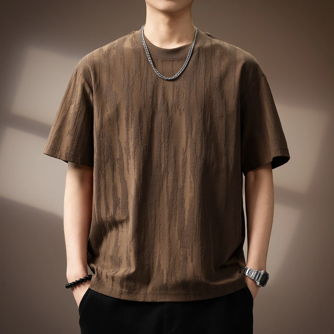 高端树皮肌理感短袖T恤男宽松夏季新款宽松大码圆领休闲质感体恤