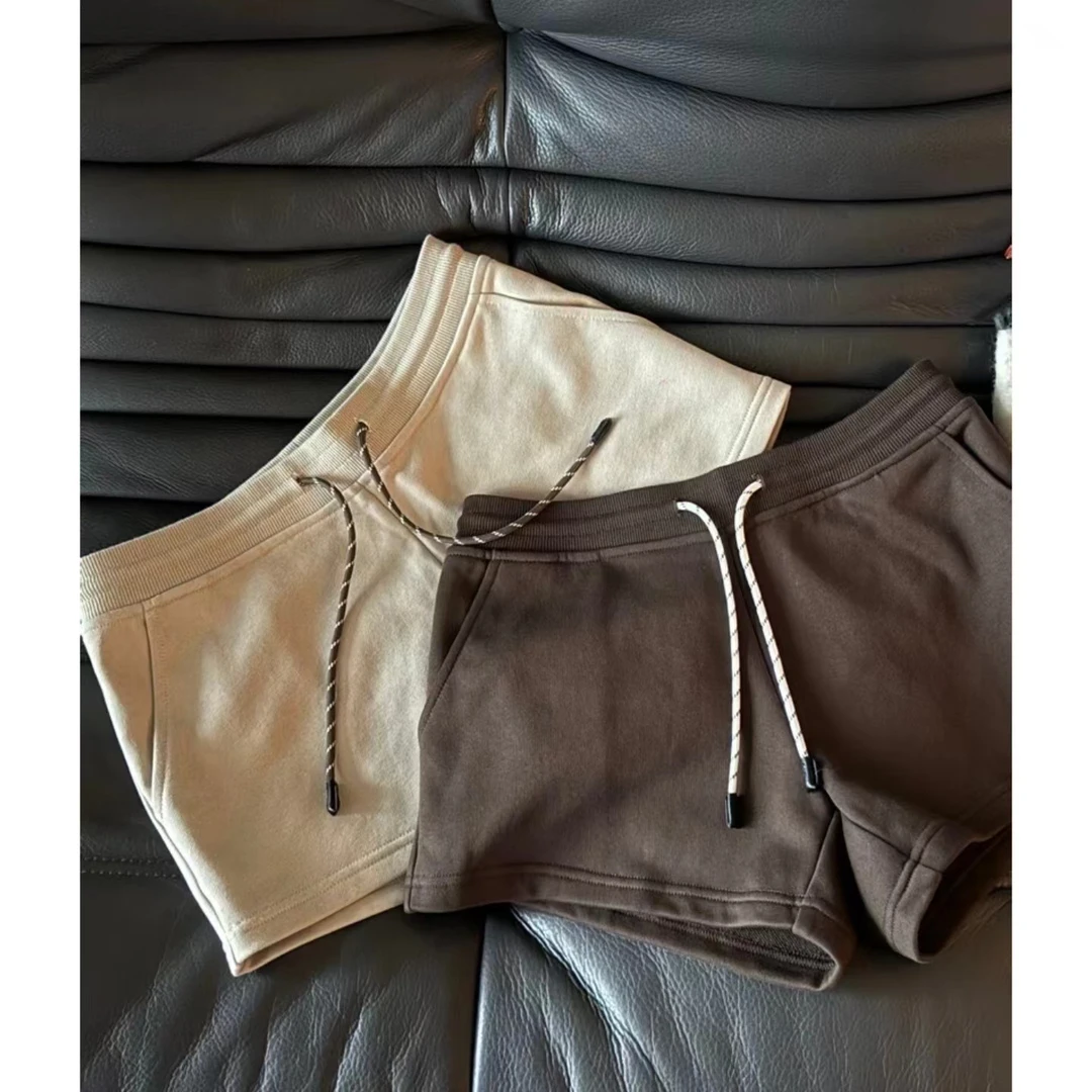 初见家【撞色抽绳松紧腰短裤】2025夏款时尚百搭高腰显腿长热裤女