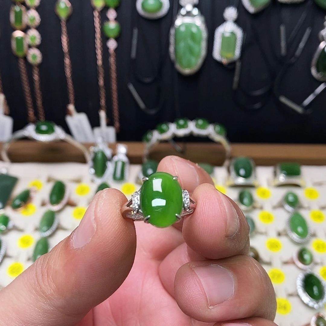 和田玉（碧玉）银S925镶嵌戒指