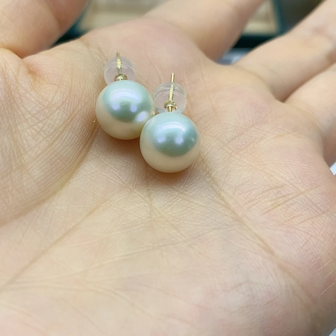 18K金镶嵌耳饰淡水珍珠9-10