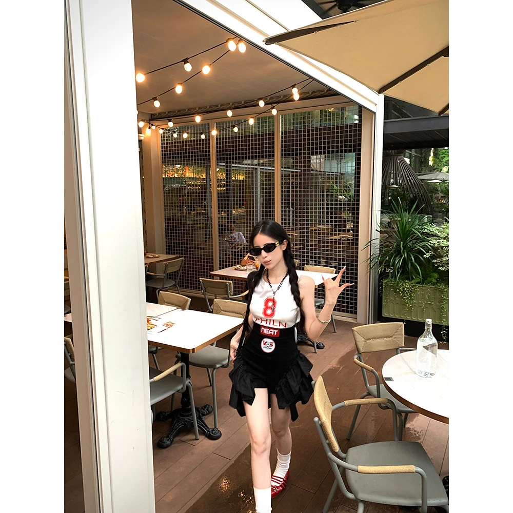 轻奢 美高校队 美式辣妹球衣印花连衣裙女收腰显瘦a字短裙超火的
