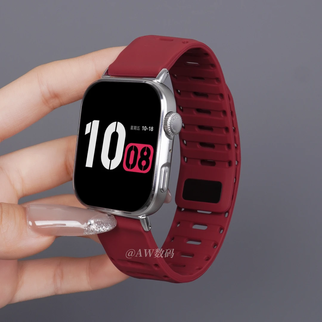 AW适用华为fit4表带男fit3手表磁吸硅胶FIT4pro透气运动酒红腕带