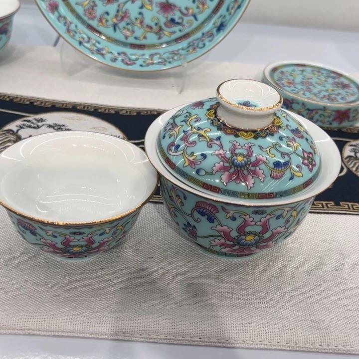 无***欢珐琅缠缠枝莲6件套5个客杯