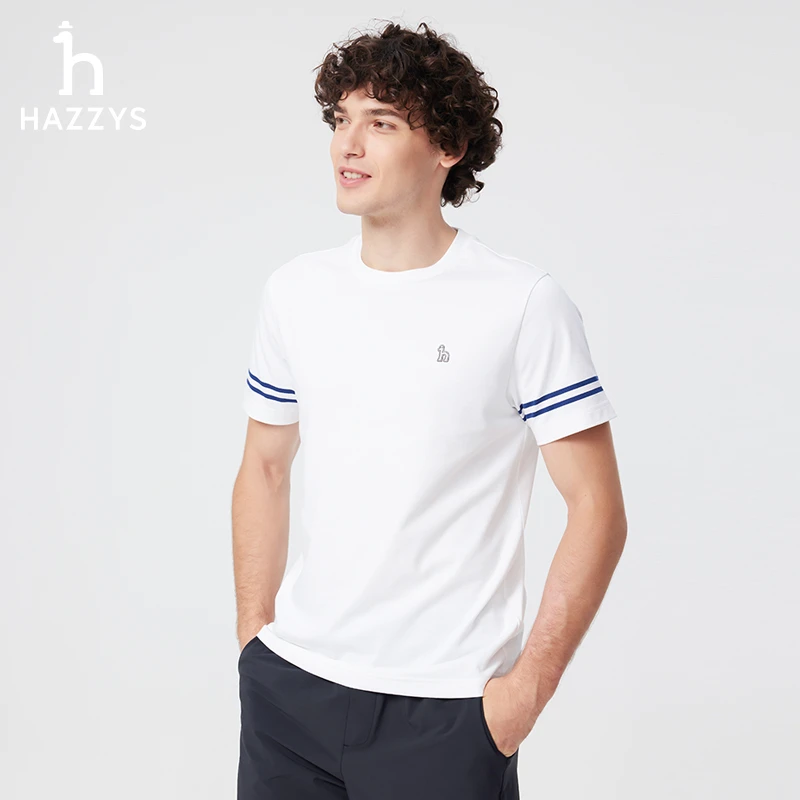 Hazzys哈吉斯男士夏季短袖T恤衫时尚休闲圆领上衣男