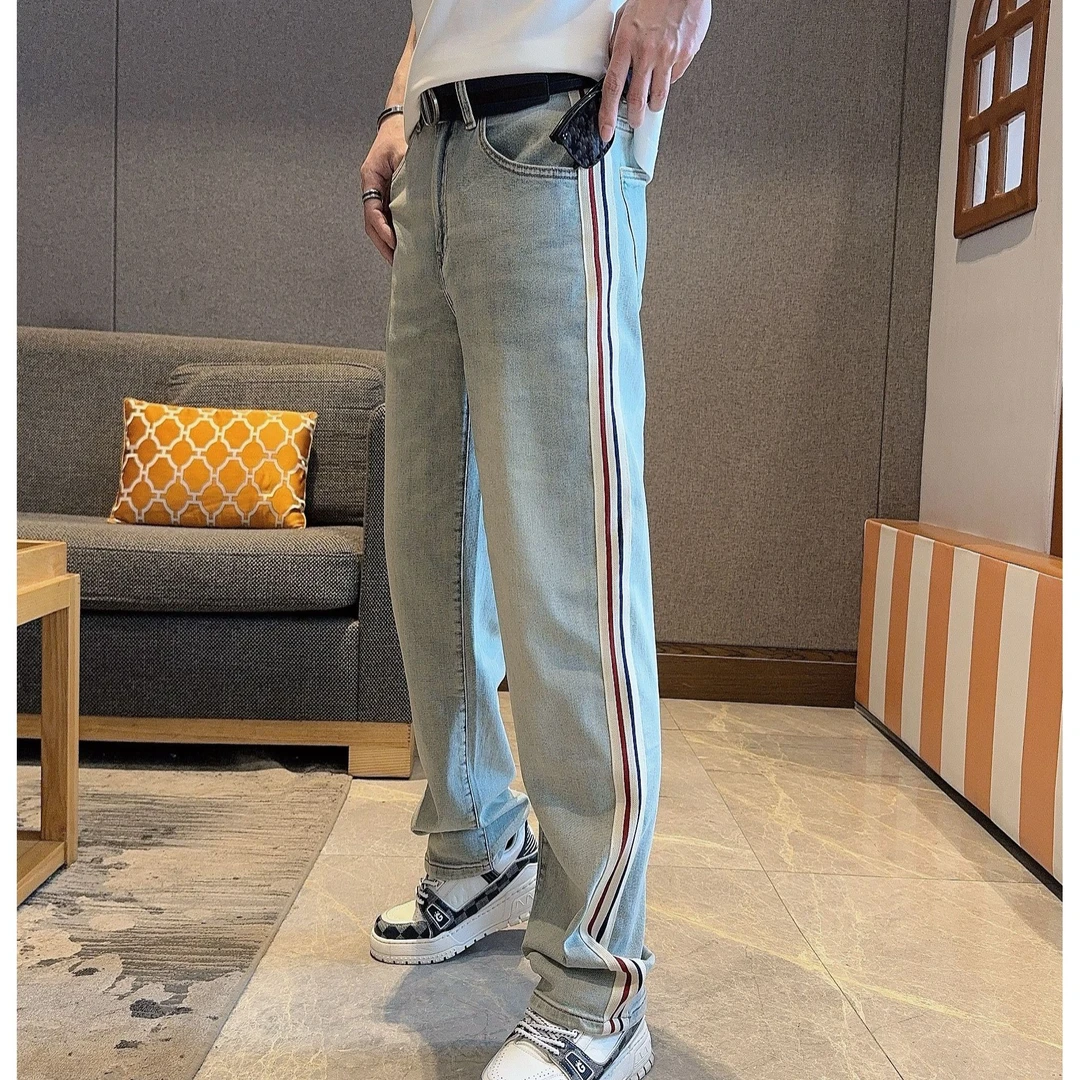 2025男士夏季新款美式直筒牛仔裤浅色百搭宽松休闲高街裤子水洗