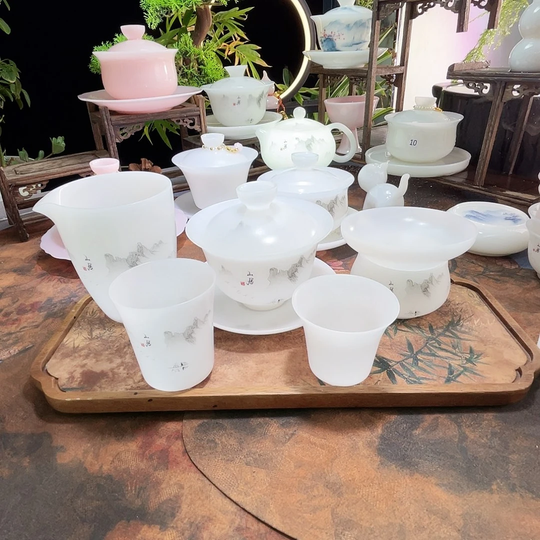 水***白冰晶璞玉素烧水墨山居11件套装