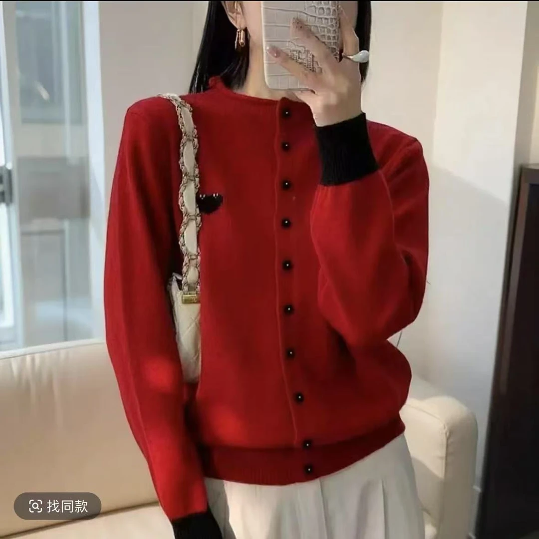 2025新中式女装时尚洋气宽松百搭爱心半领针织开衫毛衣外套上衣26