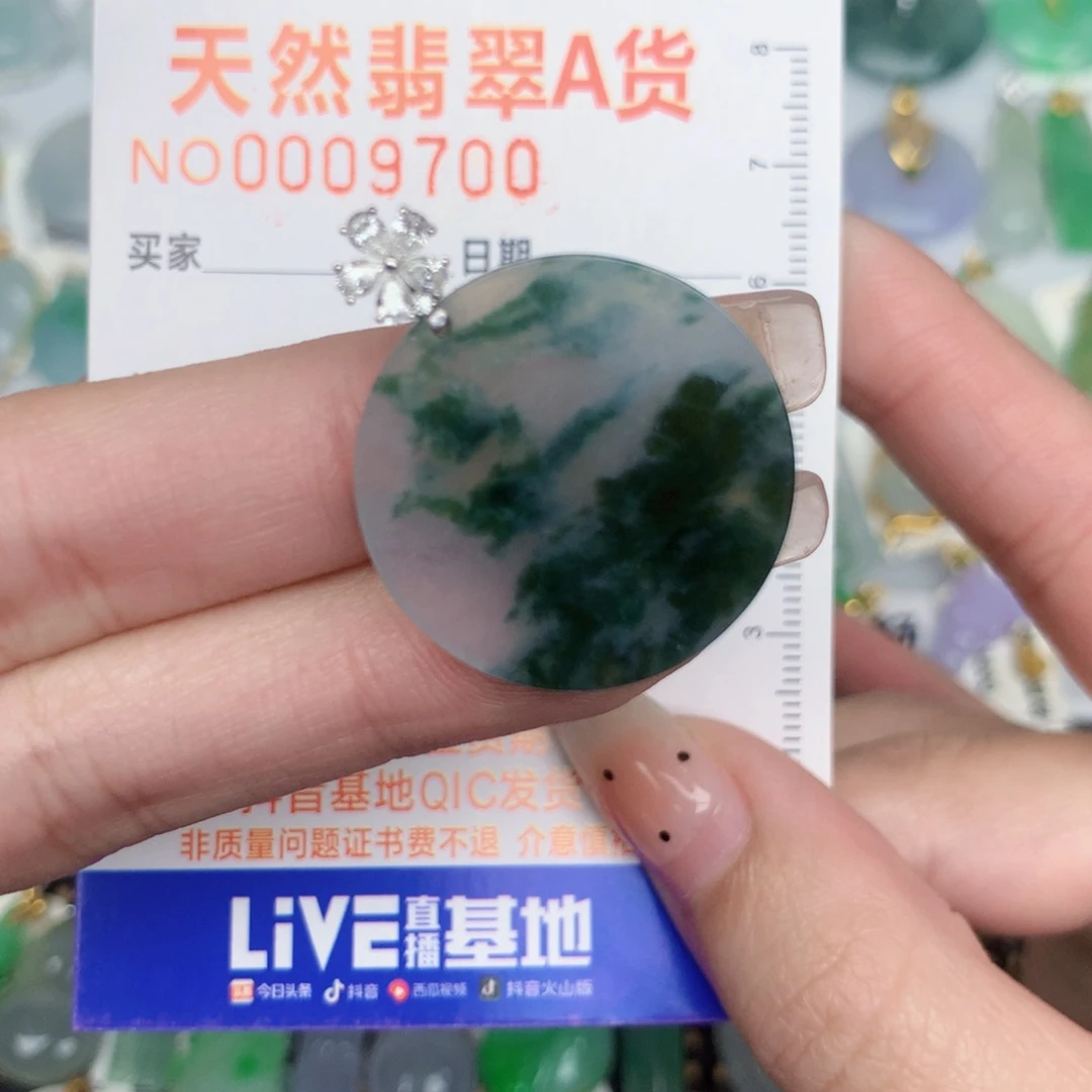 翡翠18K金镶嵌颈饰无事牌