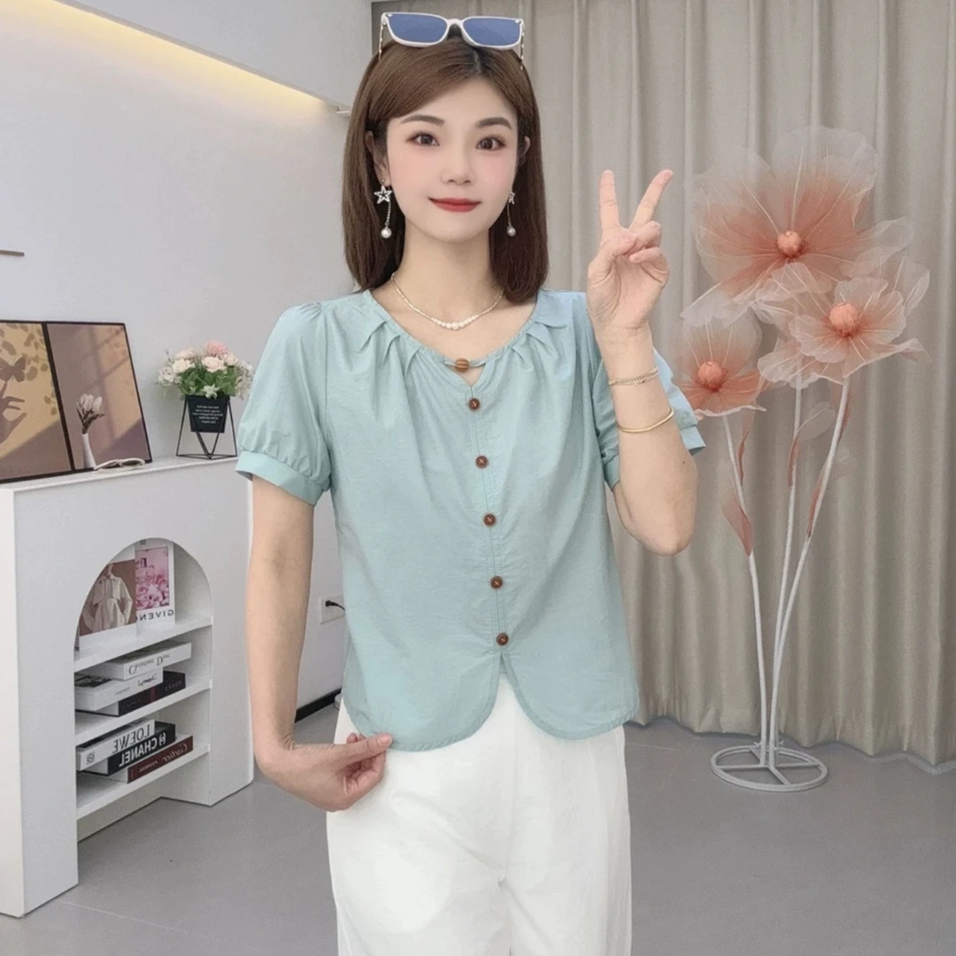 时尚薄款短袖衬衫女2025夏季新款洋气显瘦宽松百搭减龄甜美上衣潮
