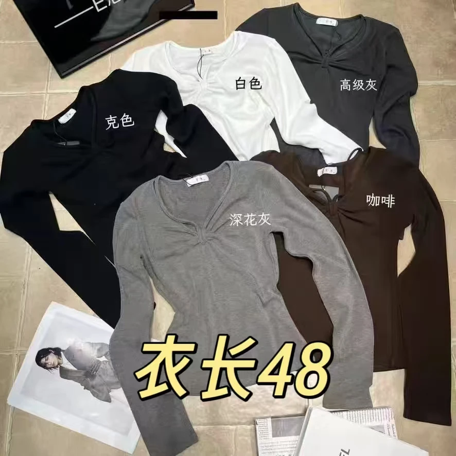 【艳子】8130小个子~纯色磨毛扭结设计打底T恤上衣