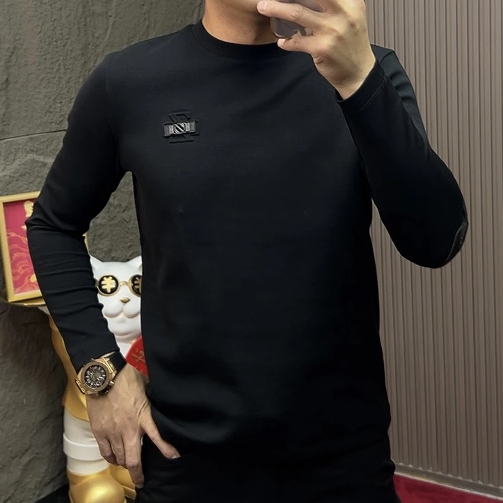 2025-8901休闲半高领秋冬圆领男士保暖修身长袖T恤潮流秋季