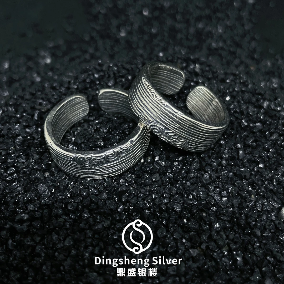 925银戒指 唐草纹树纹不规则戒指开口时尚百搭重工经典百搭复古