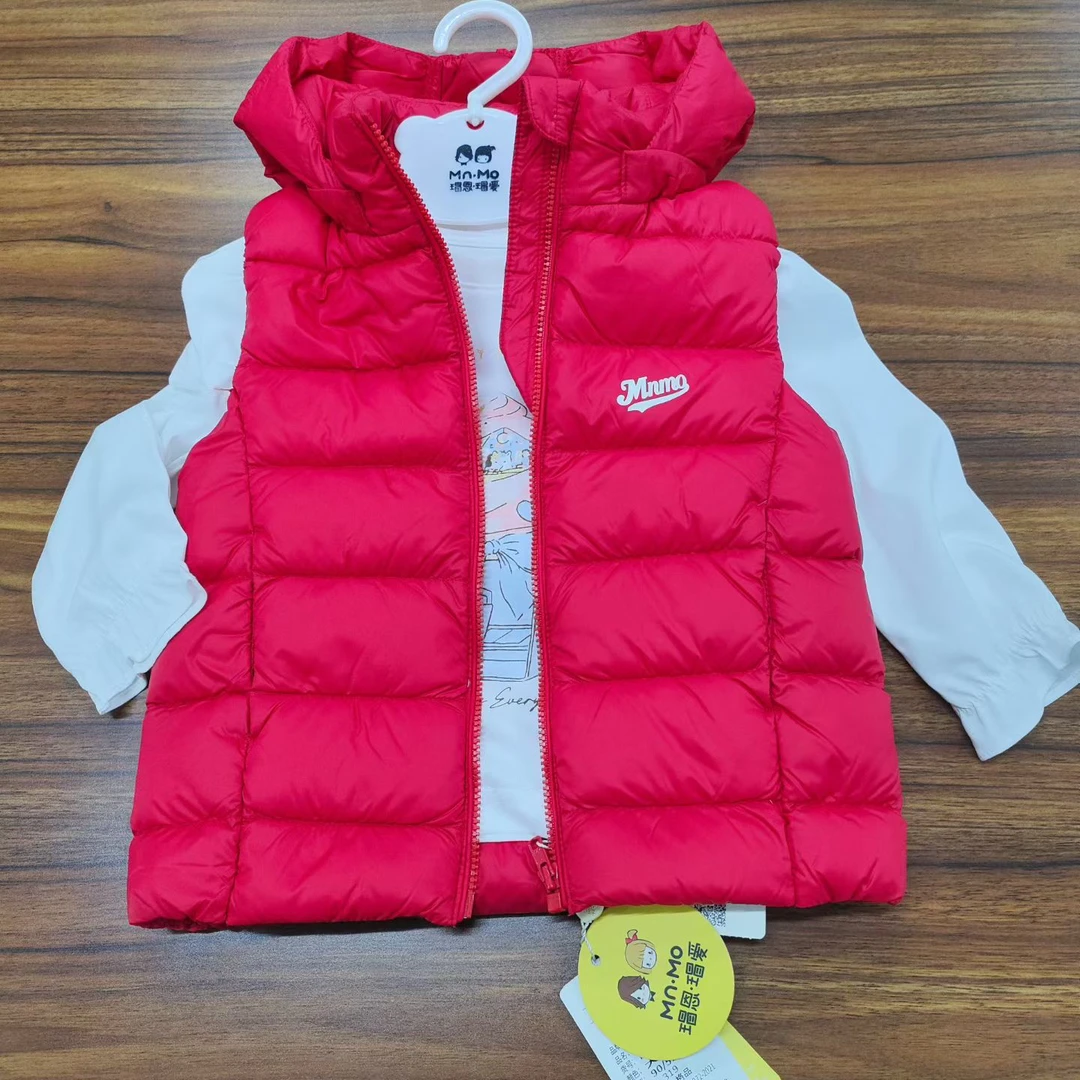 瑁恩瑁爱休闲风薄款安心羽绒休闲外穿中大童坎肩宝宝马甲轻薄连帽