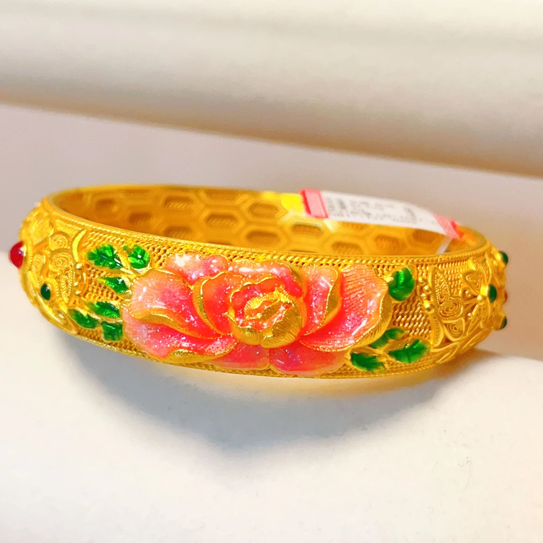 足银珐琅手镯 #56-#58花开牡丹贵妃镯