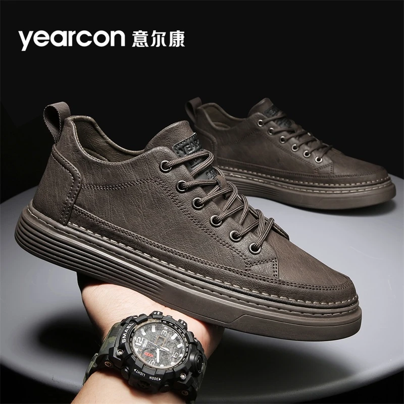 意尔康板鞋男款休闲皮鞋商务百搭男士软皮高端上档次防滑潮流鞋子