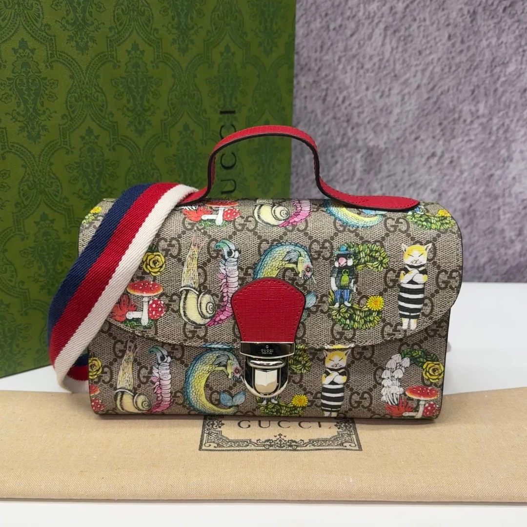 99新 GUCCI/古驰 红色老花手提单肩包C1192735 3447