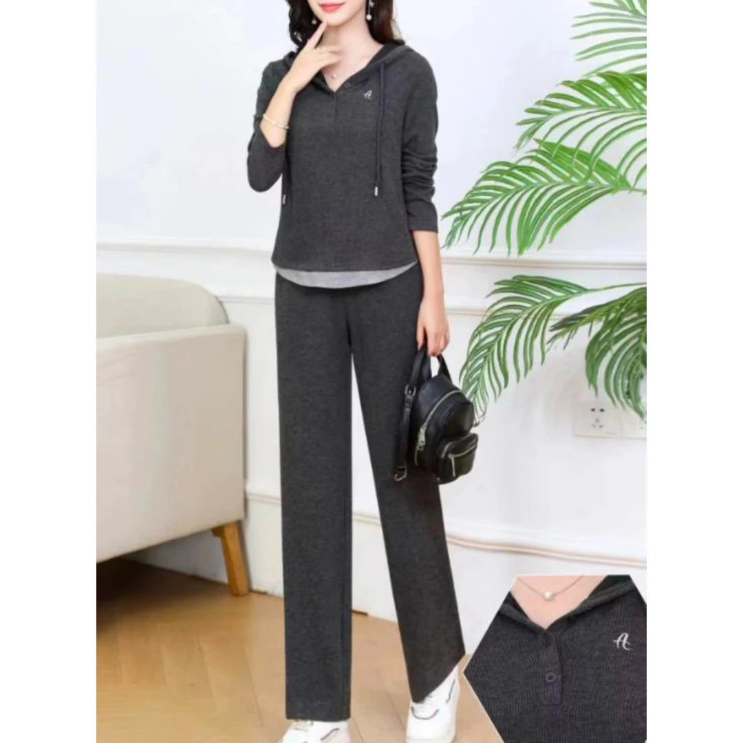 2025春季新款长袖时尚休闲减龄显瘦假两件字母连帽百搭洋气单件