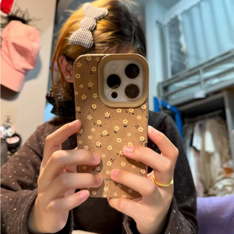 奥菲顿复古风花朵适用iPhone17大孔翻毛皮手机壳华为vivo小米oppo