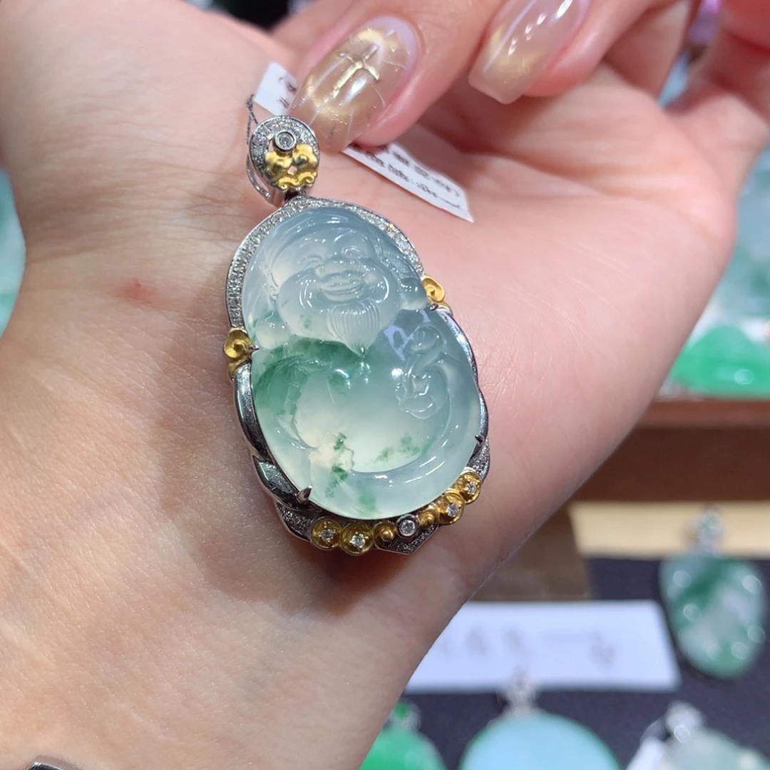 吊坠(不含链)18K金镶嵌翡翠