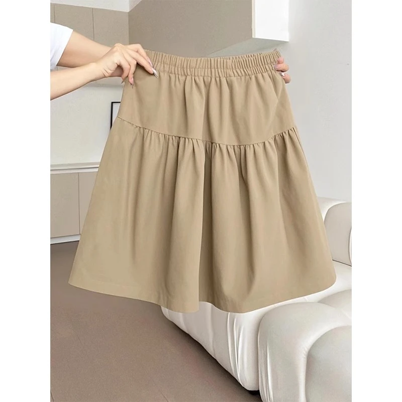 卡其色半身裙女2025新款五分裙a字短裙初夏季日系穿搭休闲半裙子