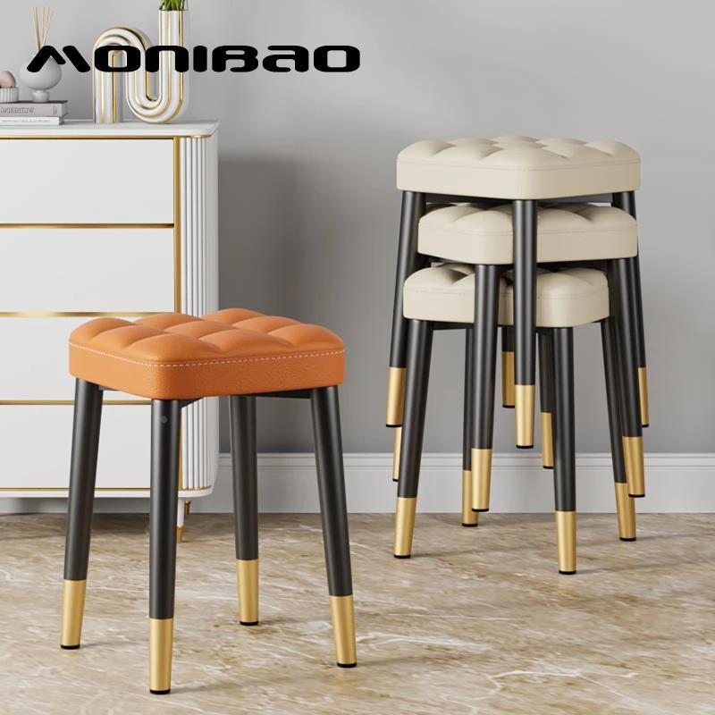 凳子家用可叠放板凳网红轻奢餐桌餐凳现代简约客厅椅子方凳小圆凳