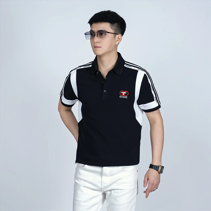 【I.TEX】 夏季轻奢潮流织带拼接刺绣POLO衫男时尚百搭休闲修身短袖