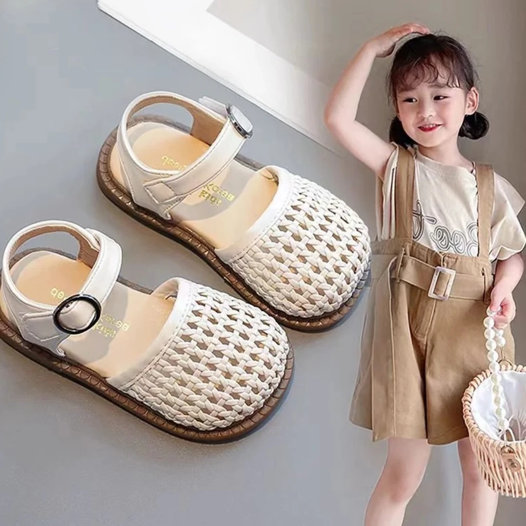 ABC 女童镂空凉鞋2025年夏季新款儿童软底包头沙滩鞋小女孩公主鞋