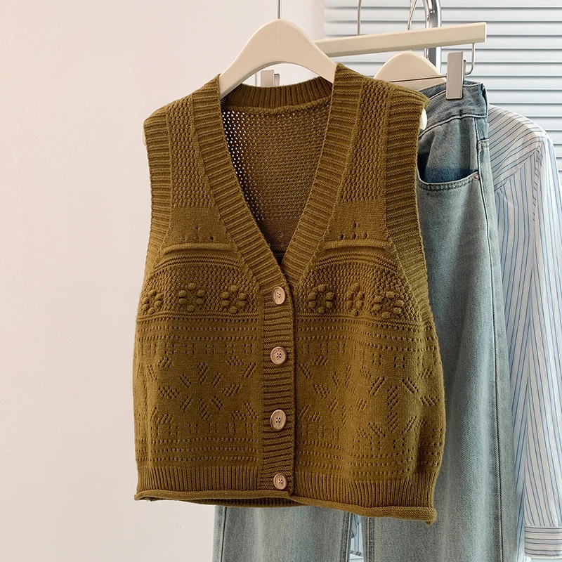 时尚宽松设计感外穿马甲毛衣坎肩减龄无袖V领针织开衫马甲背心女