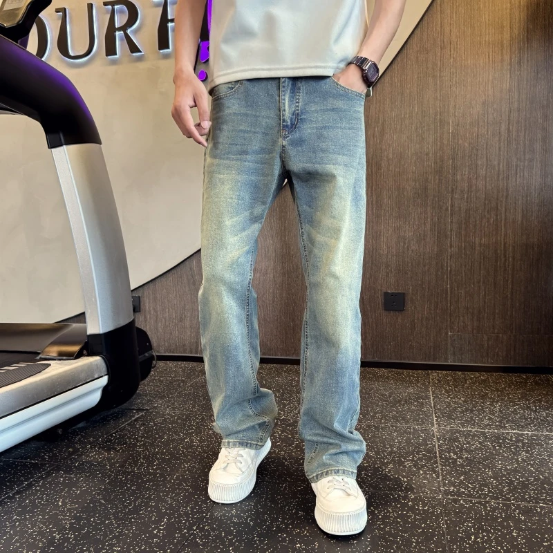 美式复古牛仔裤男春秋潮流高街vibe直筒微喇裤子2025新款窄版长裤