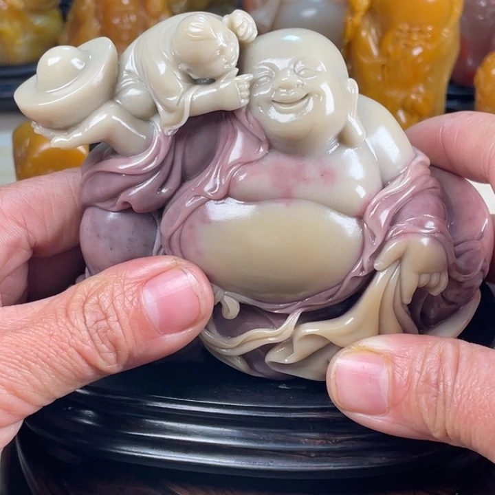 寿山石用****1旗降体《童子戏弥勒》