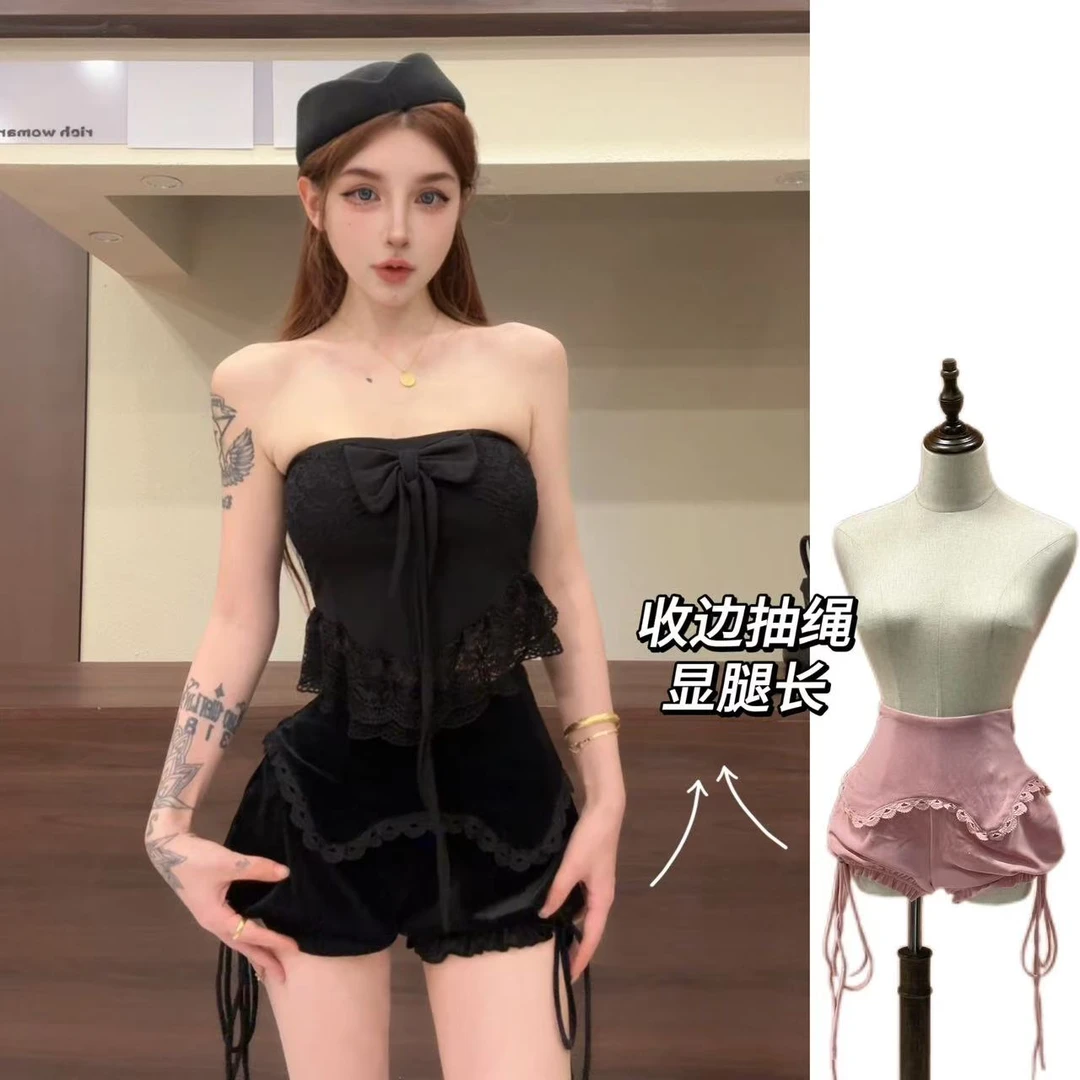 （清）龙牙童推荐【少女甜心】辣妹短裤性感显瘦夏季抽绳显腿长蕾丝