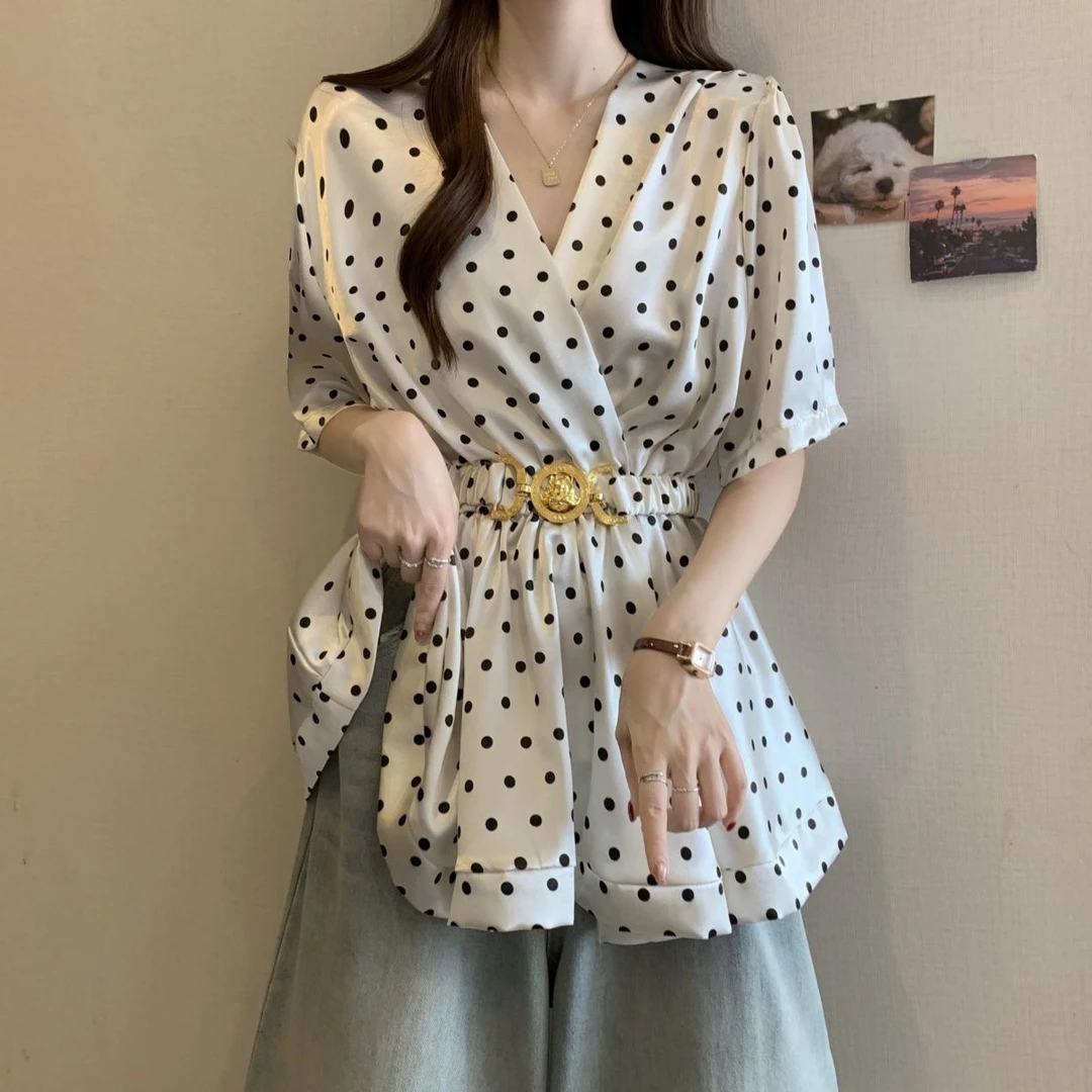 高级感轻奢醋酸缎面V领衬衫女2025大码胖MM气质腰带收腰遮肚上衣