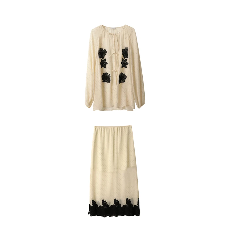 ICE DUST2025春夏花朵刺绣长袖衬衫半裙套装女dopdop买手店
