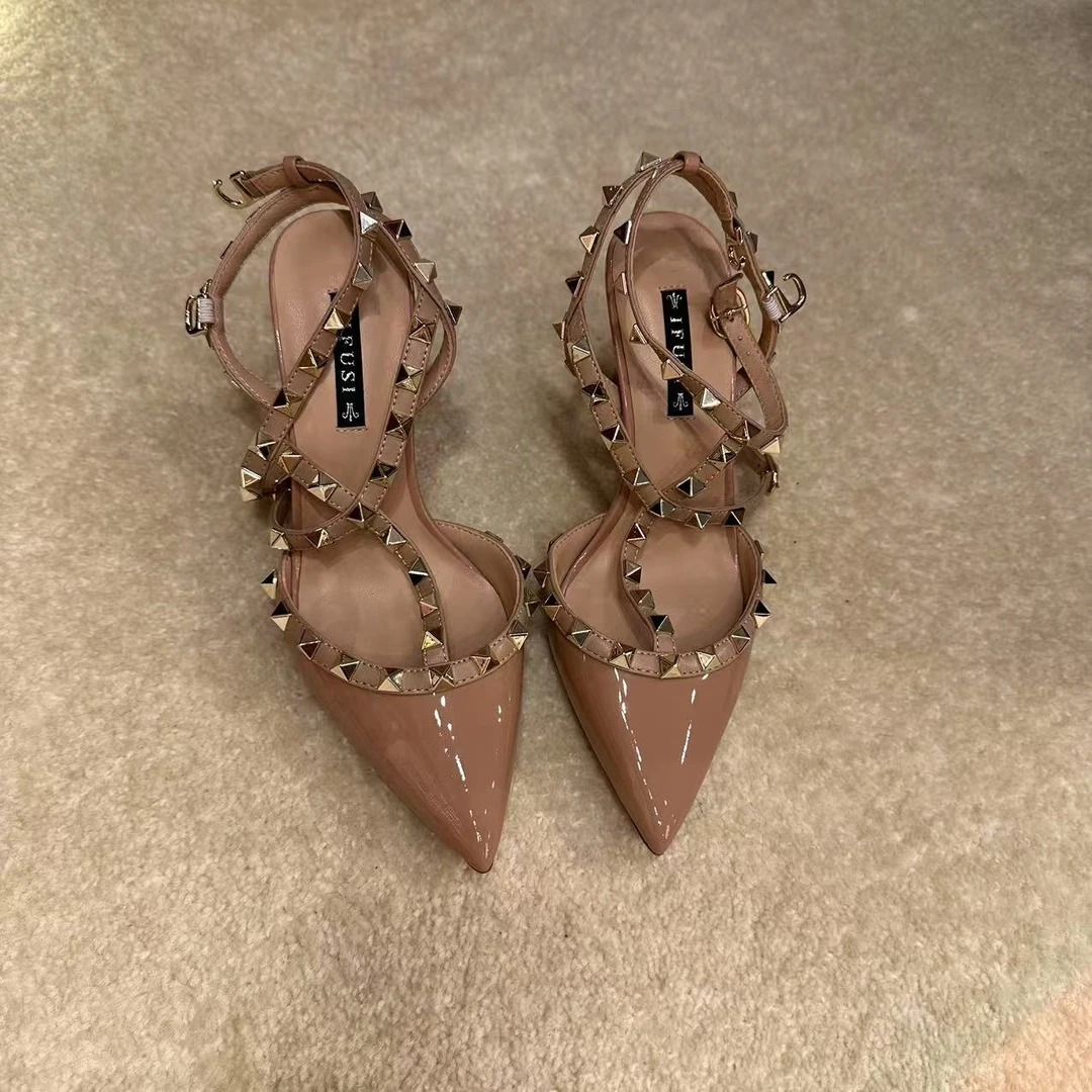 IFUSI富家千金小钉钉真皮大底尖头凉鞋高跟鞋666k-2