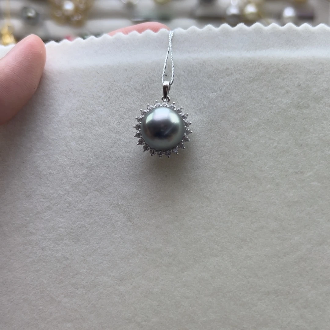 银S925镶嵌吊坠(不含链)海水珍珠13mm大溪地铂金灰