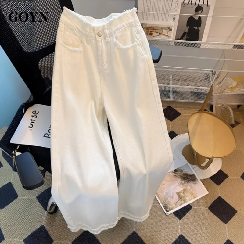 GOYN夏季男士高级感美式复古纯色直筒牛仔裤潮流男装宽松阔腿长裤