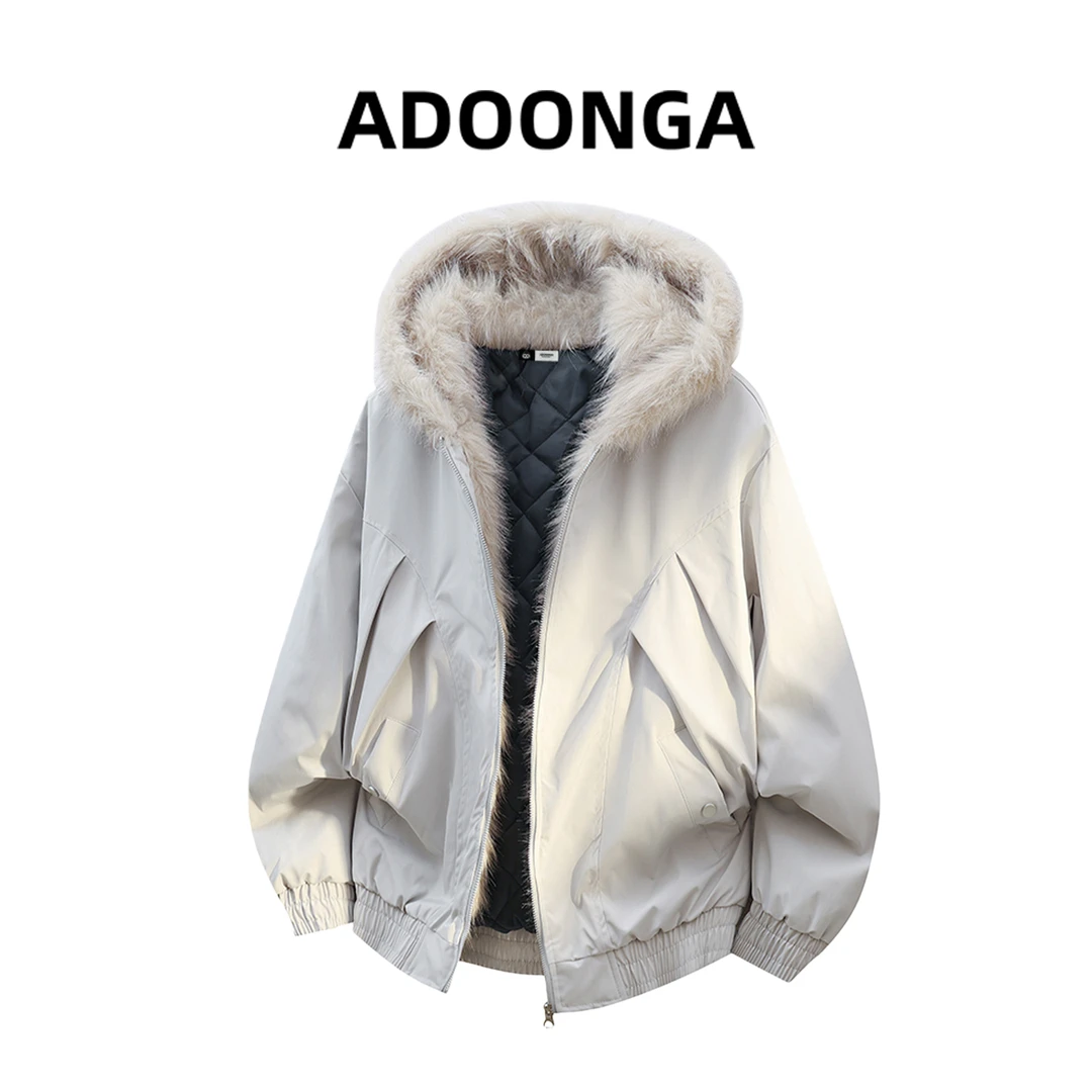 ADOONGA座山雕加绒棉服男士冬季户外防寒休闲百搭连帽宽松外套男