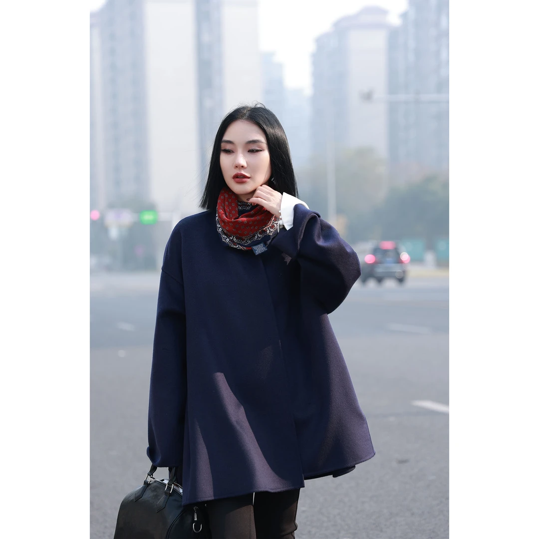 【妙妙精选】HUANGNAJI无扣气质时尚设计感山羊绒斗篷大衣Y997