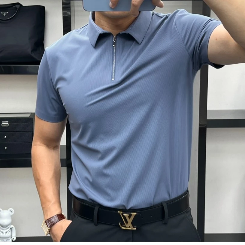 春季新品男士拉链款短袖翻领Polo衫商务休闲弹力舒适 XC269