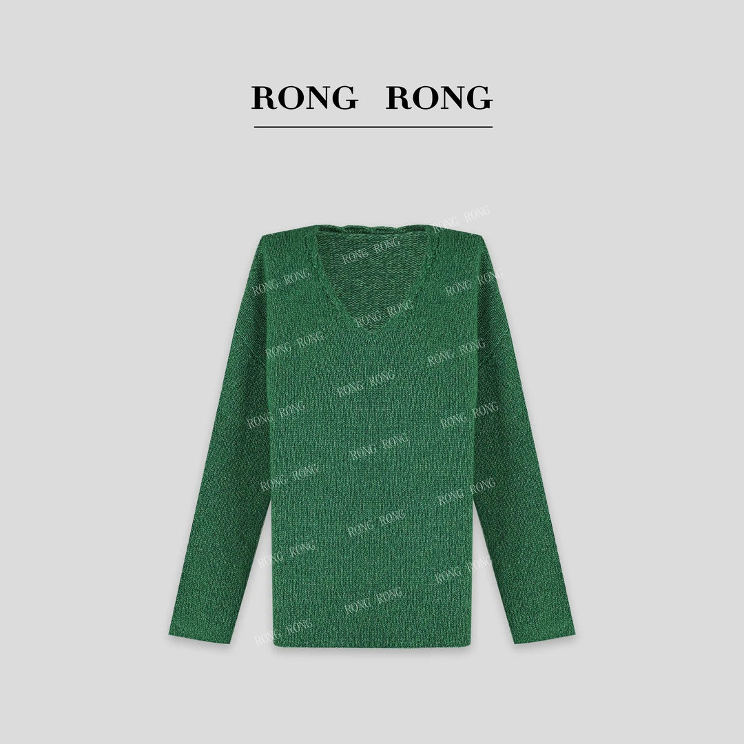 溶溶【薄雾青屿】RONGRONG 绵羊毛莱赛尔羊绒V领宽松羊毛衫MZ8537