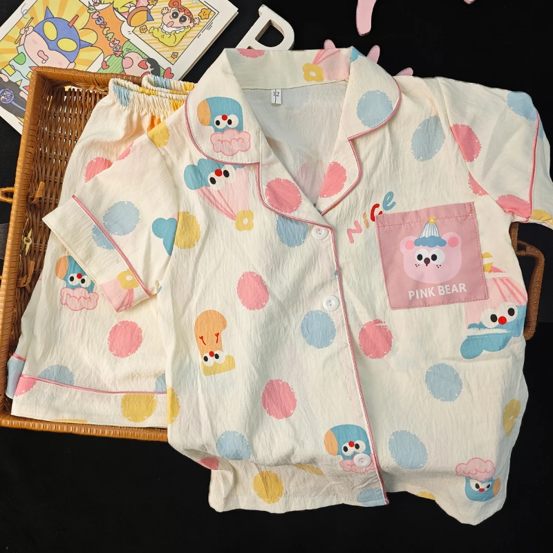 女童睡衣2025夏款夏季短袖云朵棉短裤公主卡通儿童空调2025家居服