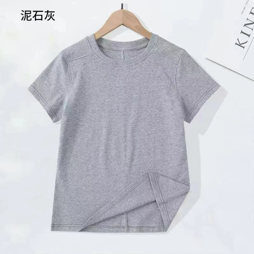 女士拼接塔夫螺纹短袖圆领棉T恤夏季