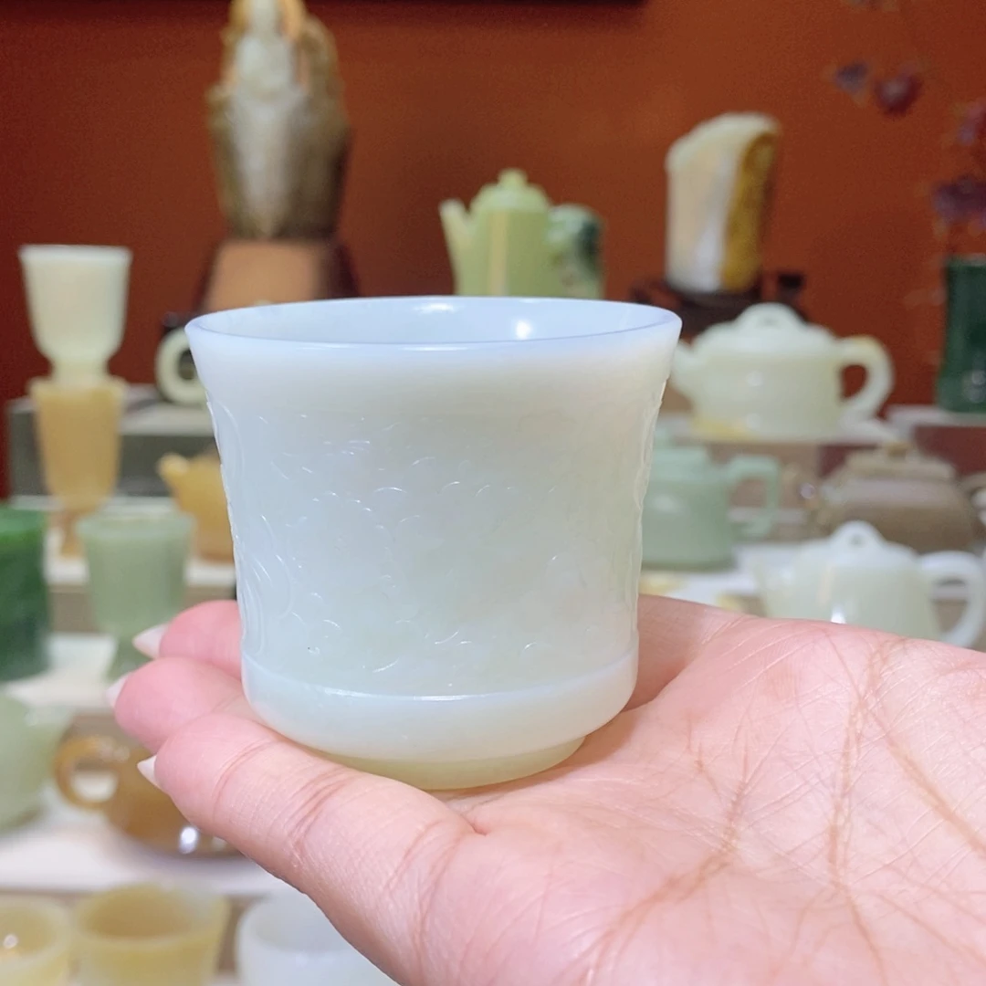 未镶嵌和田玉摆件和田玉白玉百花杯