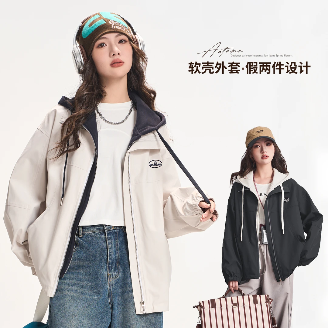 女童外套2025秋装新款女大童初中生假两件休闲学生装风衣软壳上衣