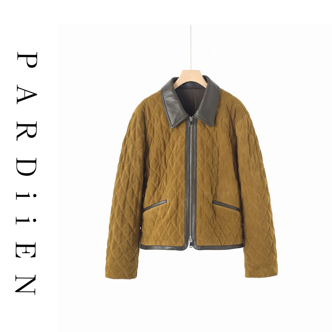 【北总严选】帕迪恩拼接羊皮菱格翻领棉服外套25PD-25F3117