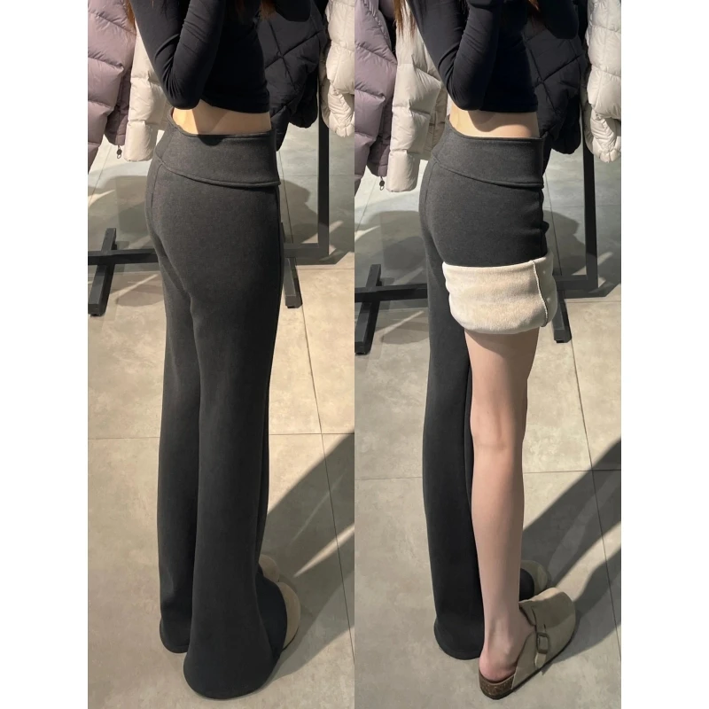180高个子175加长灰色微喇裤女加绒高腰修身显瘦垂感喇叭裤休闲裤